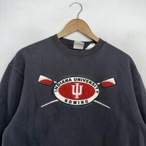 Vintage Indiana University Sweatshirt Men's Small Black Faded Rowing Embroidered